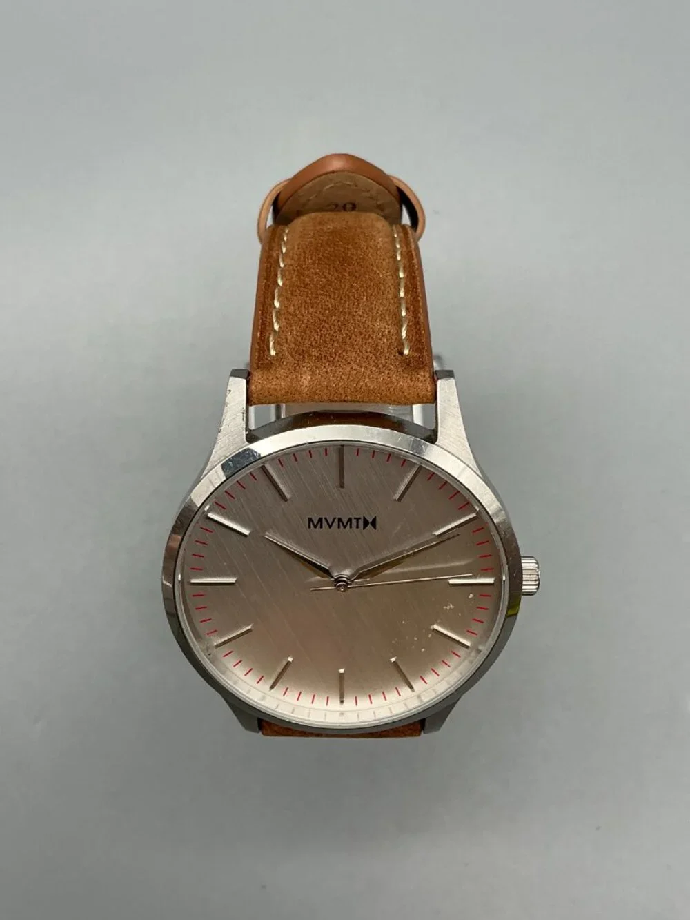 MVMT 40 Series Mens Watch 40mm Silver Tone Brown Leather Band New Battery